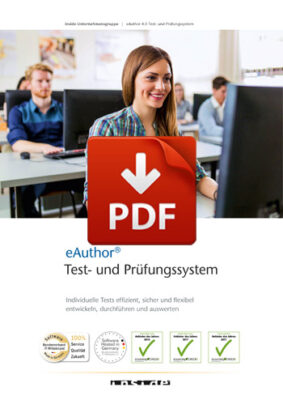 Vorschaubild zum PDF-Download der Broschüre zum eAuthor Test- & Prüfungssystem